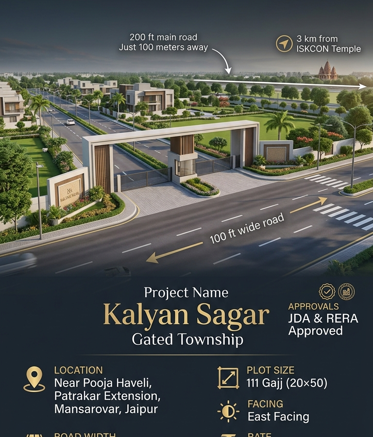 JDA approved plot available in kalyan sagar gated township in patrakar extension, mansarovar, jaipur.