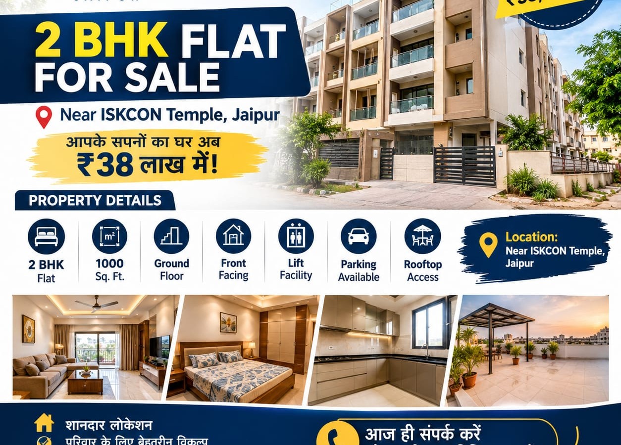 2 BHK Flat for Sale Near ISKCON Temple Jaipur | ₹38 Lakh